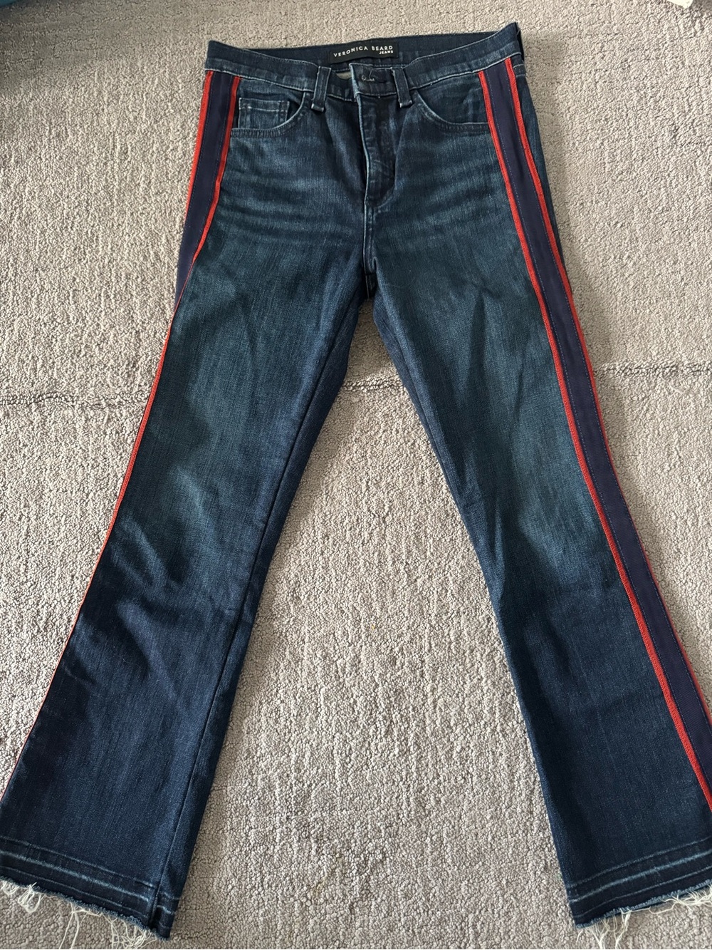 Veronica Beard Carolyn Baby Boot Jeans Midnight Red Stripe Size 26
